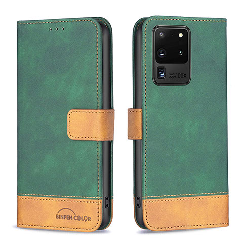 Funda de Cuero Cartera con Soporte Carcasa B02F para Samsung Galaxy S20 Ultra 5G Verde