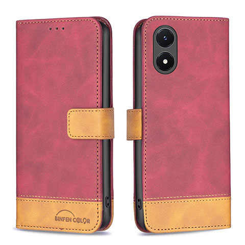 Funda de Cuero Cartera con Soporte Carcasa B02F para Vivo Y02S Rojo