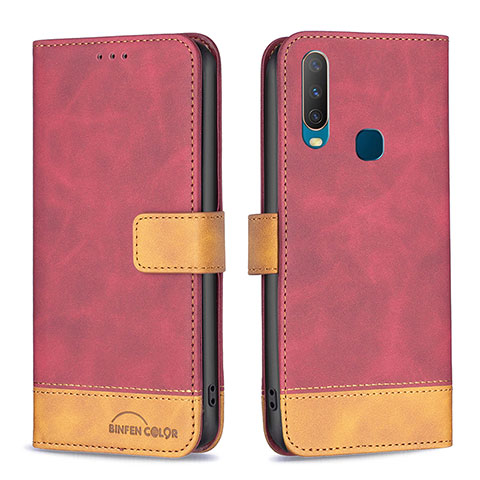 Funda de Cuero Cartera con Soporte Carcasa B02F para Vivo Y11 Rojo