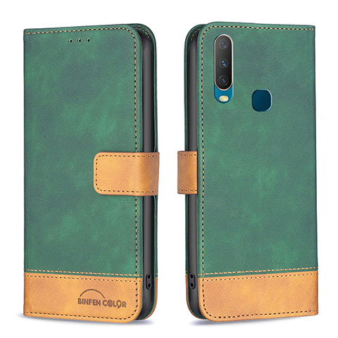 Funda de Cuero Cartera con Soporte Carcasa B02F para Vivo Y11 Verde