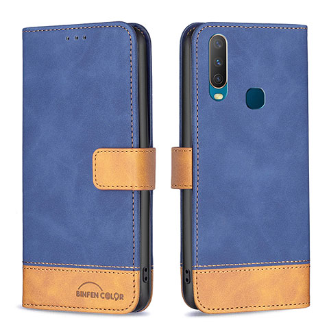 Funda de Cuero Cartera con Soporte Carcasa B02F para Vivo Y12 Azul