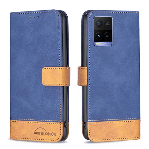 Funda de Cuero Cartera con Soporte Carcasa B02F para Vivo Y21s Azul