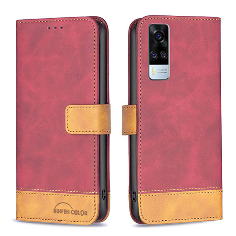 Funda de Cuero Cartera con Soporte Carcasa B02F para Vivo Y31 (2021) Rojo