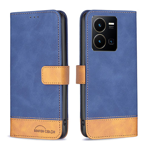 Funda de Cuero Cartera con Soporte Carcasa B02F para Vivo Y35 4G Azul