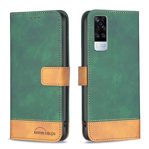 Funda de Cuero Cartera con Soporte Carcasa B02F para Vivo Y53s NFC Verde