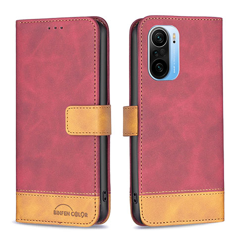 Funda de Cuero Cartera con Soporte Carcasa B02F para Xiaomi Mi 11i 5G Rojo