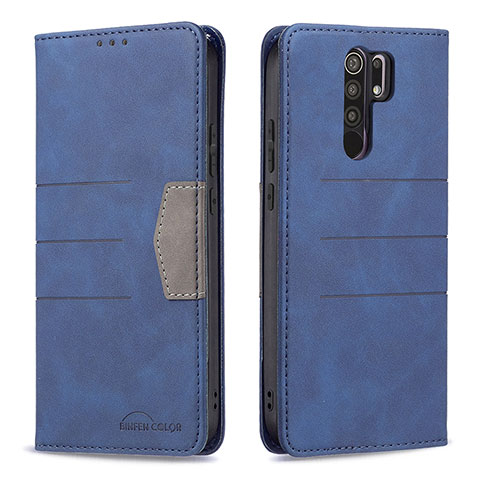 Funda de Cuero Cartera con Soporte Carcasa B02F para Xiaomi Redmi 9 Prime India Azul