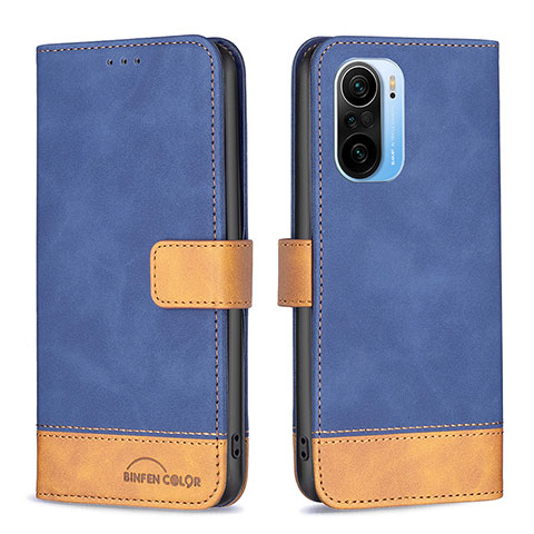 Funda de Cuero Cartera con Soporte Carcasa B02F para Xiaomi Redmi K40 Pro 5G Azul