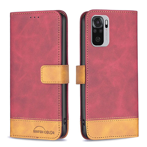 Funda de Cuero Cartera con Soporte Carcasa B02F para Xiaomi Redmi Note 10 4G Rojo