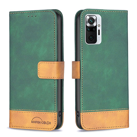 Funda de Cuero Cartera con Soporte Carcasa B02F para Xiaomi Redmi Note 10 Pro 4G Verde