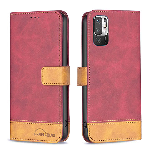 Funda de Cuero Cartera con Soporte Carcasa B02F para Xiaomi Redmi Note 10T 5G Rojo