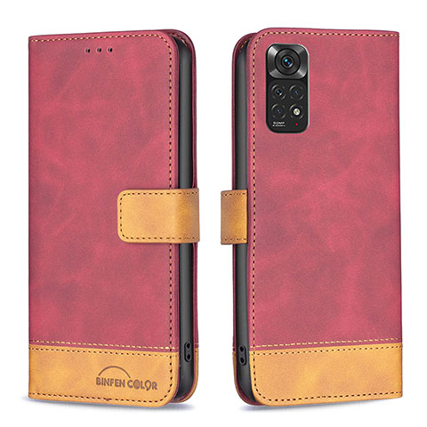 Funda de Cuero Cartera con Soporte Carcasa B02F para Xiaomi Redmi Note 11 4G (2022) Rojo