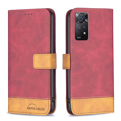 Funda de Cuero Cartera con Soporte Carcasa B02F para Xiaomi Redmi Note 11 Pro 4G Rojo