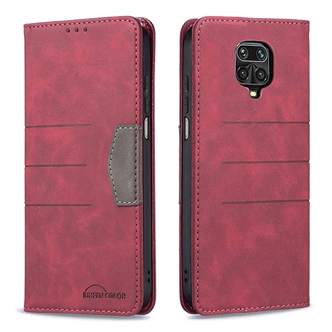 Funda de Cuero Cartera con Soporte Carcasa B02F para Xiaomi Redmi Note 9S Rojo