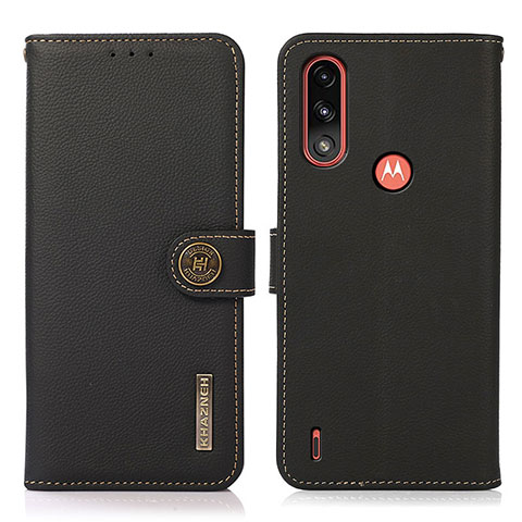 Funda de Cuero Cartera con Soporte Carcasa B02H para Motorola Moto E7 Power Negro