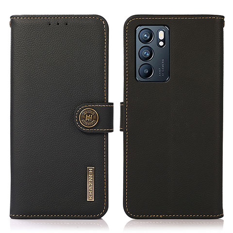 Funda de Cuero Cartera con Soporte Carcasa B02H para Oppo Reno6 5G Negro