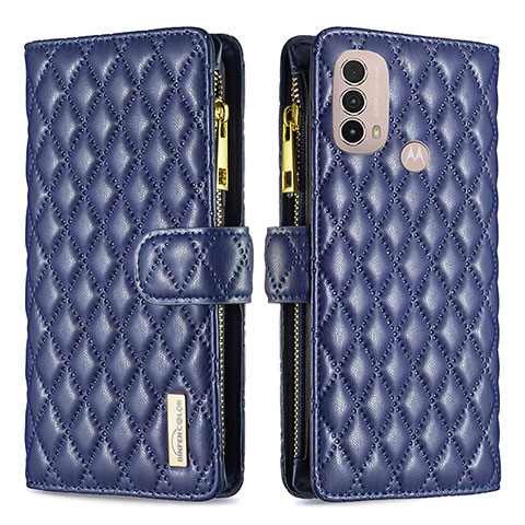 Funda de Cuero Cartera con Soporte Carcasa B03F para Motorola Moto E20 Azul