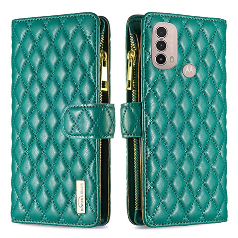 Funda de Cuero Cartera con Soporte Carcasa B03F para Motorola Moto E30 Verde