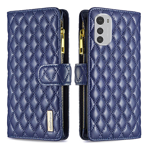 Funda de Cuero Cartera con Soporte Carcasa B03F para Motorola Moto E32 Azul