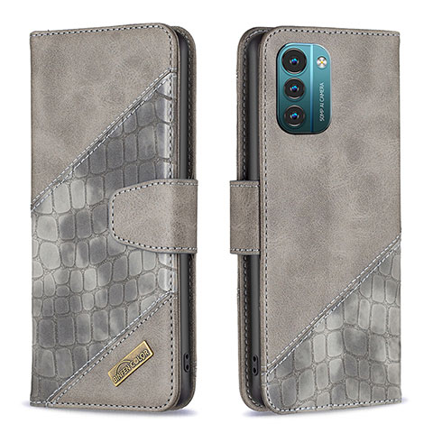 Funda de Cuero Cartera con Soporte Carcasa B03F para Nokia G21 Gris Oscuro