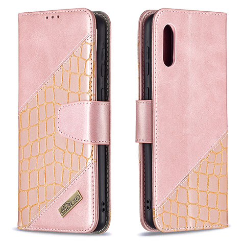 Funda de Cuero Cartera con Soporte Carcasa B03F para Samsung Galaxy A02 Oro Rosa