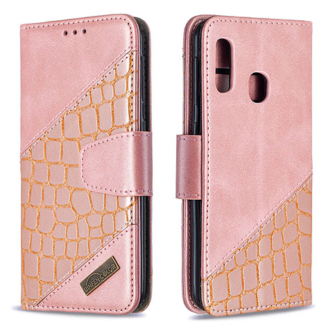 Funda de Cuero Cartera con Soporte Carcasa B03F para Samsung Galaxy A20e Oro Rosa