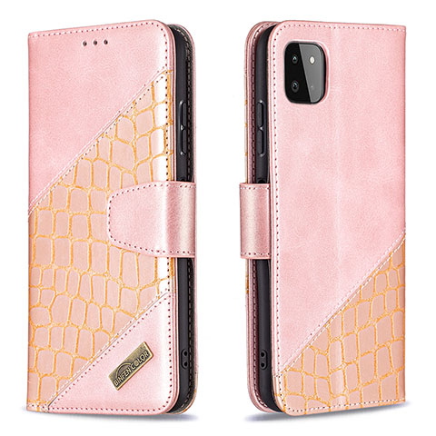 Funda de Cuero Cartera con Soporte Carcasa B03F para Samsung Galaxy A22 5G Oro Rosa