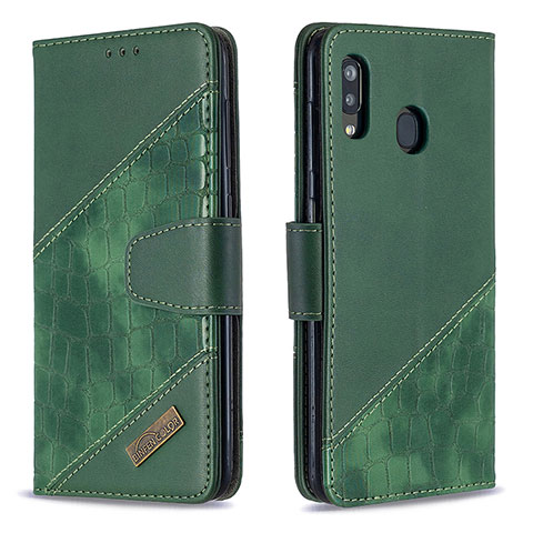 Funda de Cuero Cartera con Soporte Carcasa B03F para Samsung Galaxy A30 Verde