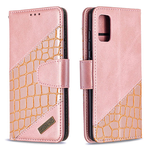 Funda de Cuero Cartera con Soporte Carcasa B03F para Samsung Galaxy A41 Oro Rosa