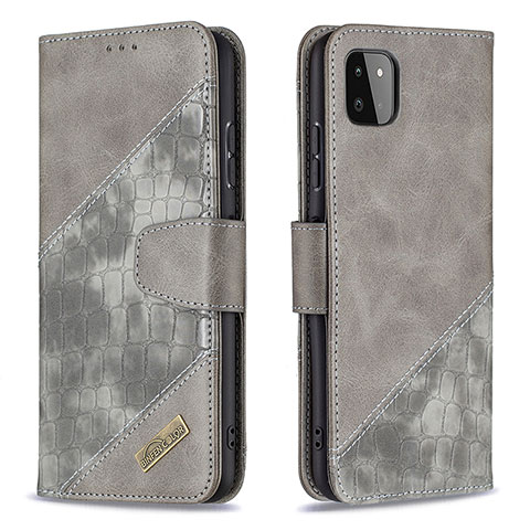 Funda de Cuero Cartera con Soporte Carcasa B03F para Samsung Galaxy F42 5G Gris Oscuro