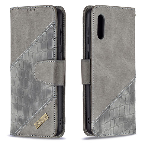 Funda de Cuero Cartera con Soporte Carcasa B03F para Samsung Galaxy M02 Gris Oscuro