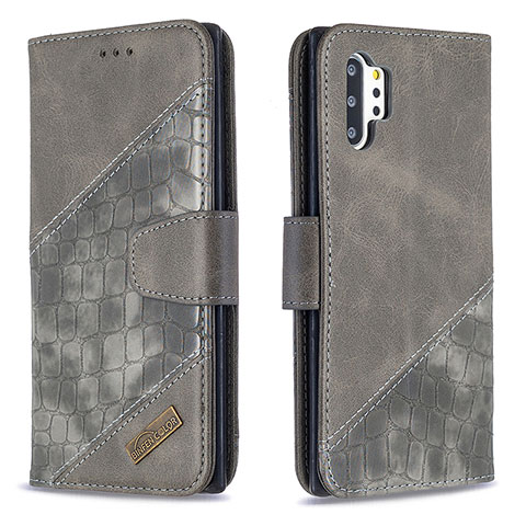 Funda de Cuero Cartera con Soporte Carcasa B03F para Samsung Galaxy Note 10 Plus 5G Gris Oscuro