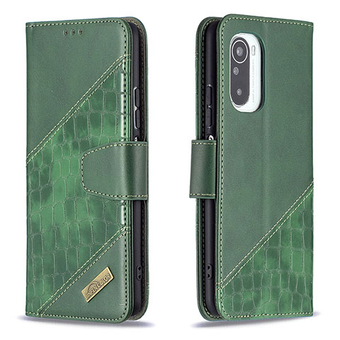 Funda de Cuero Cartera con Soporte Carcasa B03F para Xiaomi Poco F3 5G Verde