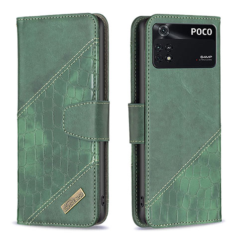 Funda de Cuero Cartera con Soporte Carcasa B03F para Xiaomi Poco M4 Pro 4G Verde