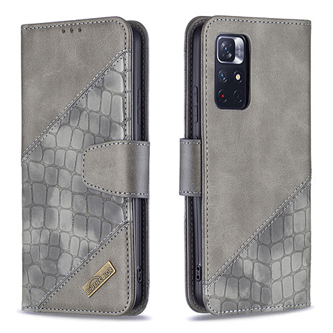 Funda de Cuero Cartera con Soporte Carcasa B03F para Xiaomi Poco M4 Pro 5G Gris Oscuro