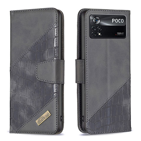 Funda de Cuero Cartera con Soporte Carcasa B03F para Xiaomi Poco X4 Pro 5G Negro