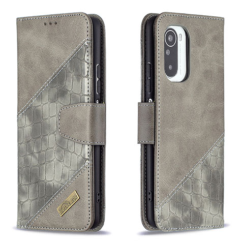 Funda de Cuero Cartera con Soporte Carcasa B03F para Xiaomi Redmi K40 Pro+ Plus 5G Gris Oscuro