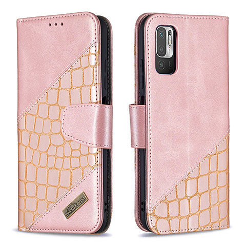 Funda de Cuero Cartera con Soporte Carcasa B03F para Xiaomi Redmi Note 10 5G Oro Rosa