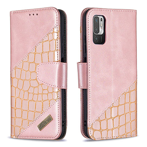 Funda de Cuero Cartera con Soporte Carcasa B03F para Xiaomi Redmi Note 10T 5G Oro Rosa