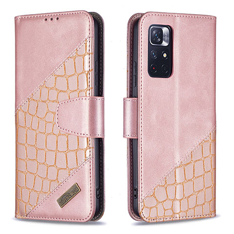 Funda de Cuero Cartera con Soporte Carcasa B03F para Xiaomi Redmi Note 11 5G Oro Rosa