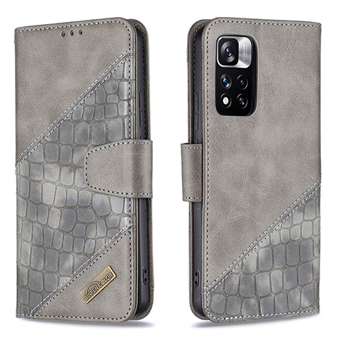 Funda de Cuero Cartera con Soporte Carcasa B03F para Xiaomi Redmi Note 11 Pro+ Plus 5G Gris Oscuro