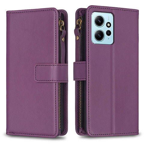 Funda de Cuero Cartera con Soporte Carcasa B03F para Xiaomi Redmi Note 12 4G Morado