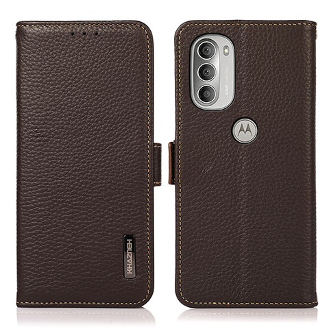 Funda de Cuero Cartera con Soporte Carcasa B03H para Motorola Moto G51 5G Marron