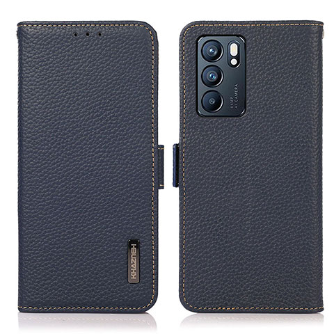 Funda de Cuero Cartera con Soporte Carcasa B03H para Oppo Reno6 5G Azul