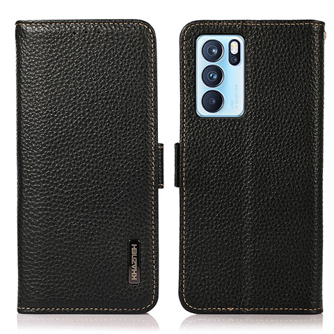 Funda de Cuero Cartera con Soporte Carcasa B03H para Oppo Reno6 Pro 5G India Negro