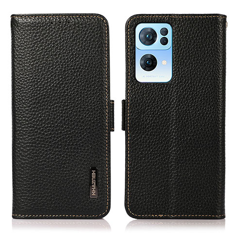 Funda de Cuero Cartera con Soporte Carcasa B03H para Oppo Reno7 Pro 5G Negro