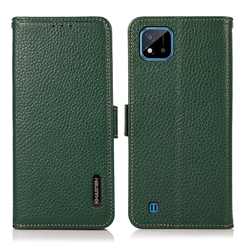 Funda de Cuero Cartera con Soporte Carcasa B03H para Realme C11 (2021) Verde