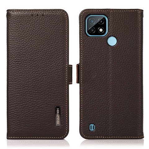 Funda de Cuero Cartera con Soporte Carcasa B03H para Realme C21 Marron