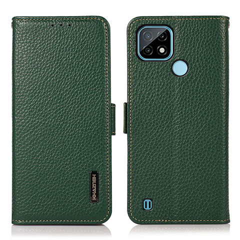 Funda de Cuero Cartera con Soporte Carcasa B03H para Realme C21 Verde