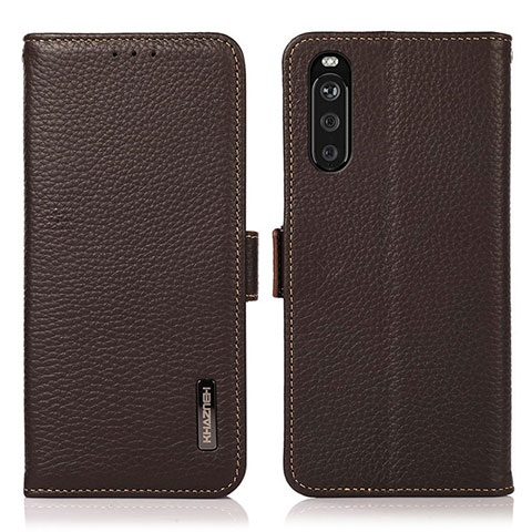 Funda de Cuero Cartera con Soporte Carcasa B03H para Sony Xperia 10 III Lite Marron